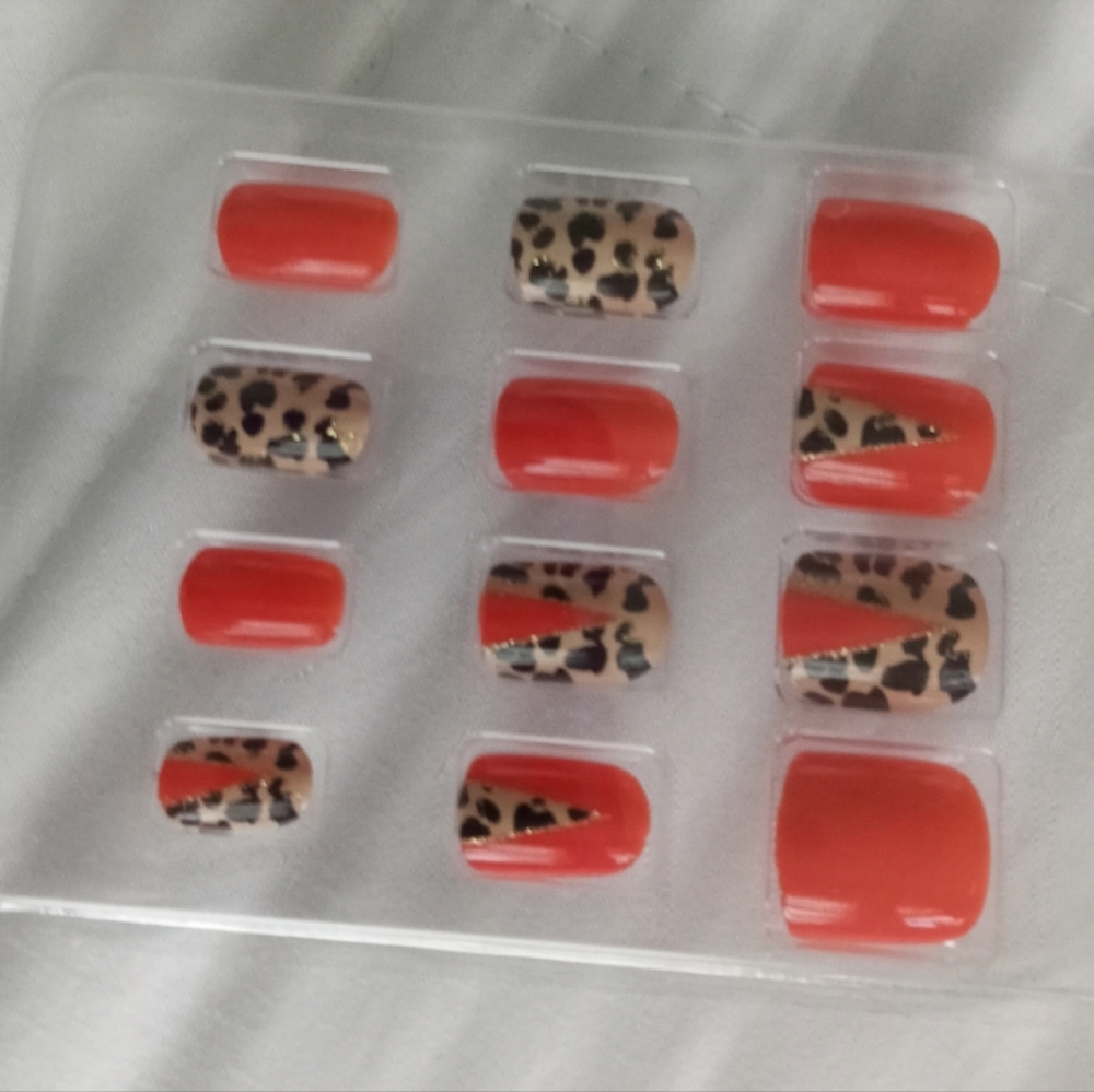 red and leopard print nails glue on press on statement nails